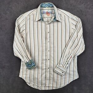 Robert Graham Shirt Mens Medium Brown Striped Button Up Long Sleeve‎ Flip Cuff